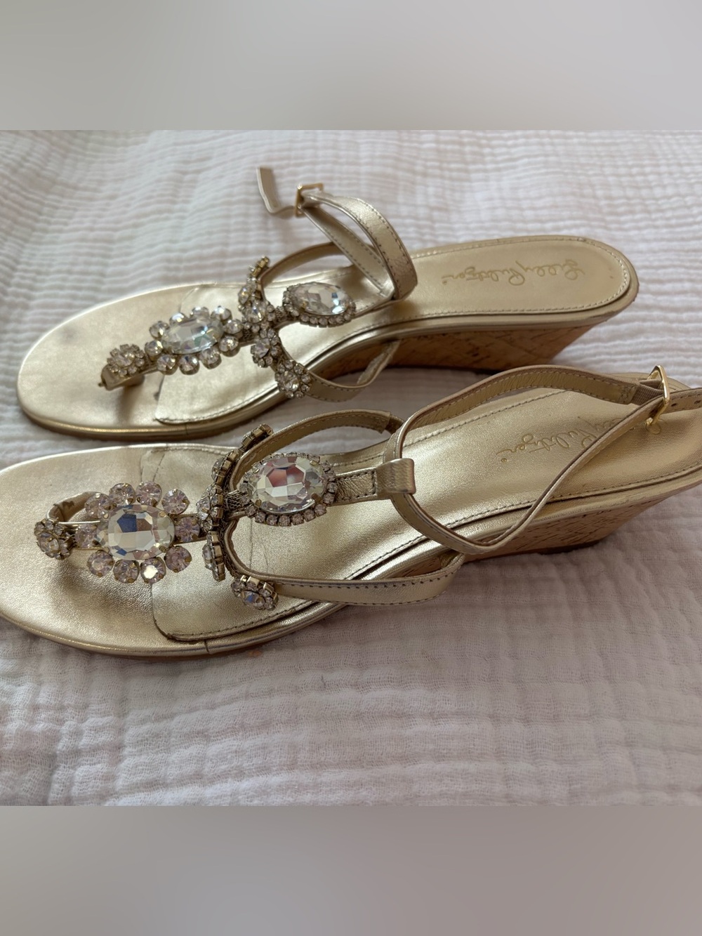Lilly pulitzer embellished gold wedges. Size 10